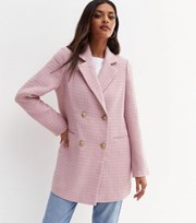 New Look Mid Pink Boucle Double Breasted Long Blazer